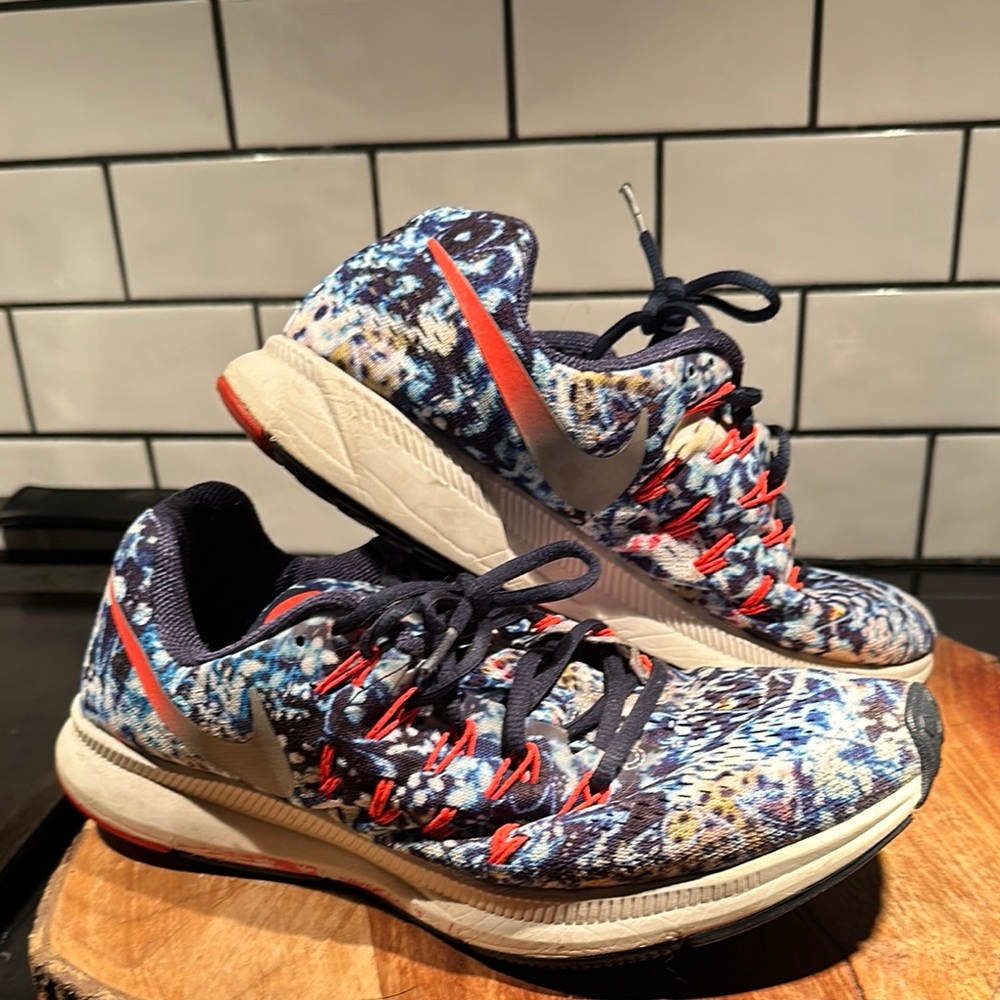 Nike Red and Blue Athletic Shoes with Abstract Pattern and Thick Sole